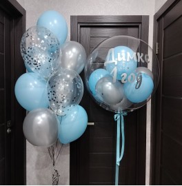 Гелиевые шары на 1 годик, голубые